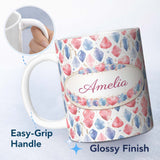 Personalized Custom Name Bright Multicolor Crystal Cluster Seamless Pattern Dark Background 11oz Ceramic Coffee Tea Mug White Large Handle