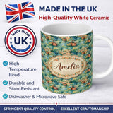 Personalized Custom Name Impressionist Garden Picnic Baskets Floral Landscape Seamless Lovely 11oz Ceramic Coffee Tea Mug White Large Handle