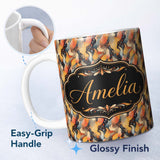 Personalized Custom Name Abstract Flowing Shapes in Warm Autumn Tones Seamless Pattern Name 11oz Ceramic Coffee Tea Mug White Large Handle