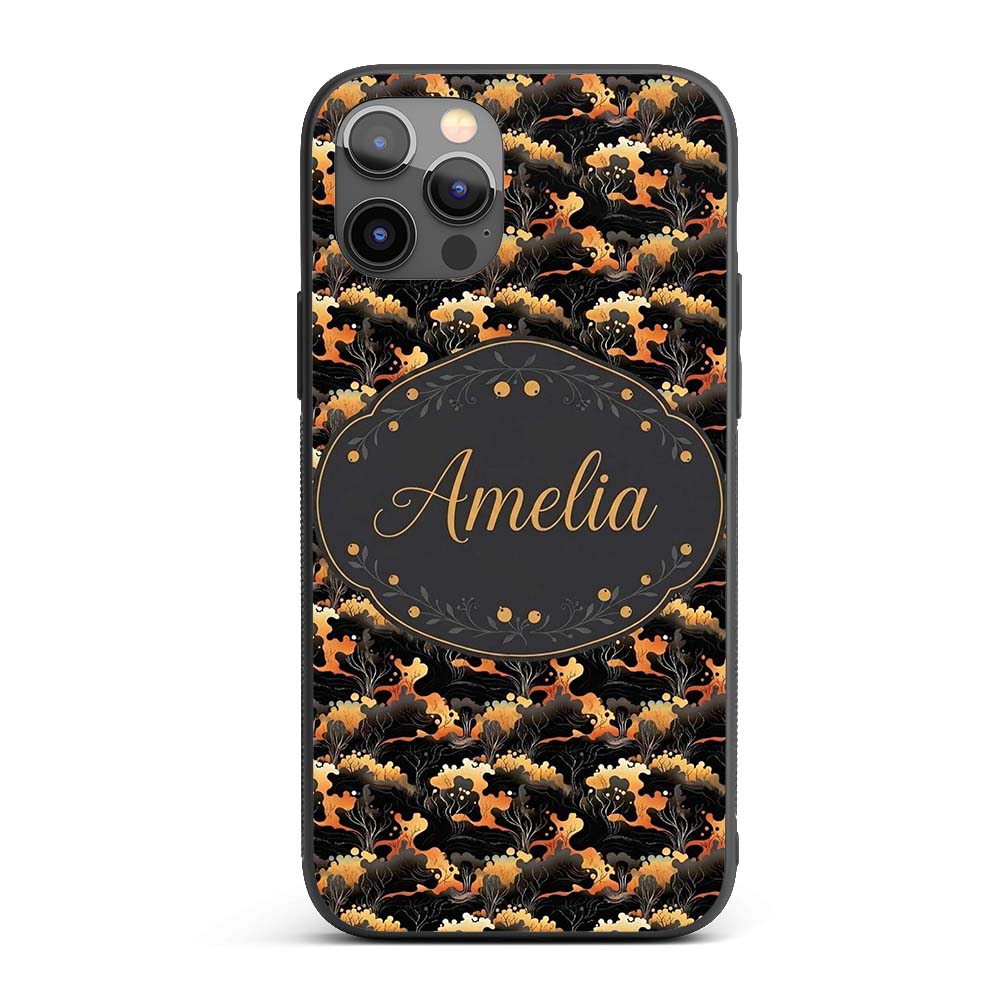 Dark Abstract Nature Shapes with Golden Organic Custom Name Protective Phone Case Mobile Cover Durable Everyday Smartphone Shock Resistant