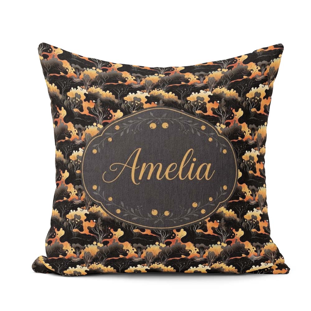 Custom Name Abstract Nature Shapes Golden Organic Forms Seamless Square Filled Cushion Throw Pillow Sofa Bed Home Decor Zip Washable UK Made