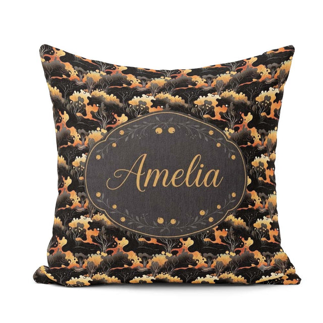 Custom Name Abstract Nature Shapes Golden Organic Forms Seamless Square Filled Cushion Throw Pillow Sofa Bed Home Decor Zip Washable UK Made