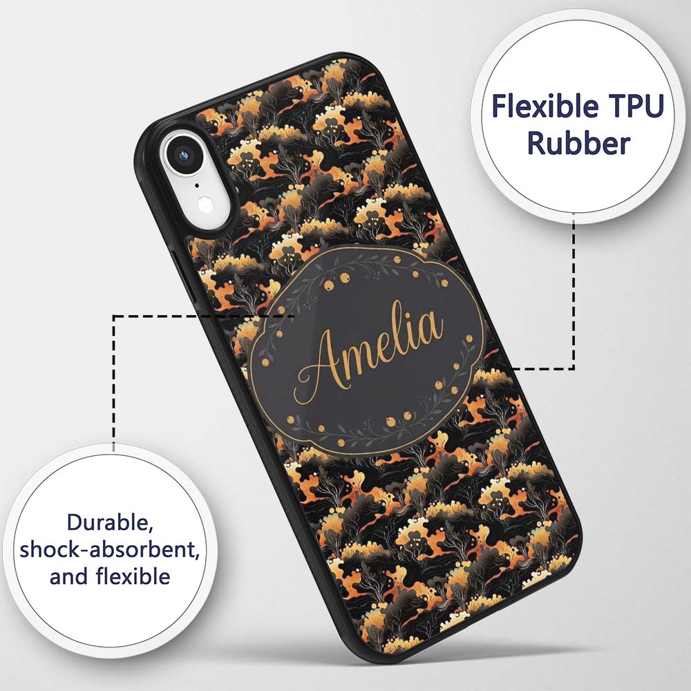 Dark Abstract Nature Shapes with Golden Organic Custom Name Protective Phone Case Mobile Cover Durable Everyday Smartphone Shock Resistant