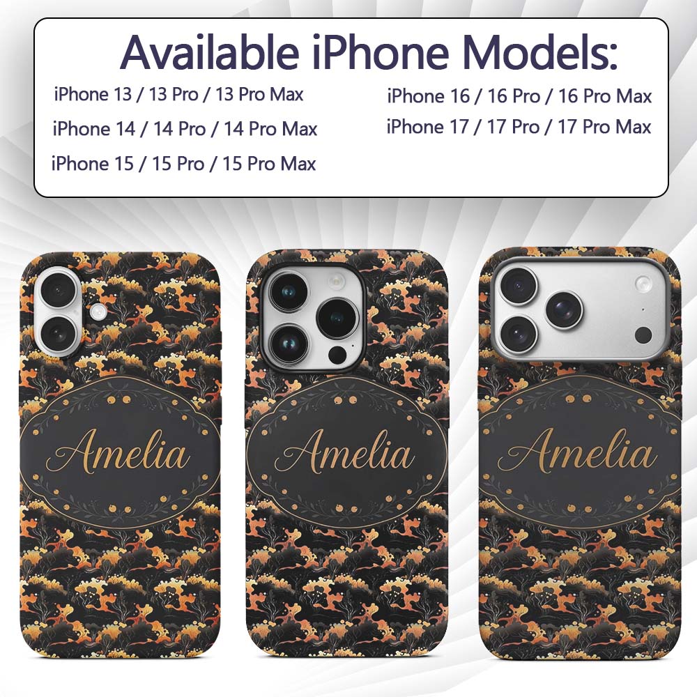 Dark Abstract Nature Shapes with Golden Organic Custom Name Protective Phone Case Mobile Cover Durable Everyday Smartphone Shock Resistant