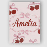 Personalised Name Cherry Bow Ribbon Cute Minimal Beige Background Custom  Bespoke Canvas Wall Art Print Decor Picture Ready to Hang