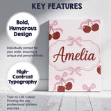 Personalised Name Cherry Bow Ribbon Cute Minimal Beige Background Custom  Bespoke Canvas Wall Art Print Decor Picture Ready to Hang