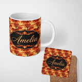 Personalized Custom Name Fiery Forest Landscape with Burning Trees and Flames Seamless 11oz Ceramic Coffee Tea Mug White Large Handle