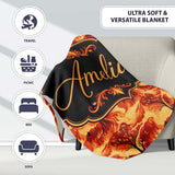 Fiery Forest Landscape with Burning Trees and Flames Seamless  Personalised Custom Name Super Soft Fleece Blanket Bed Sofa Throw
