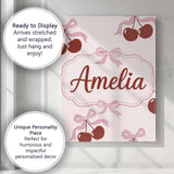 Personalised Name Cherry Bow Ribbon Cute Minimal Beige Background Custom  Bespoke Canvas Wall Art Print Decor Picture Ready to Hang