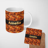 Personalized Custom Name Intense Flame Texture with Abstract Fire Elements Seamless Pattern 11oz Ceramic Coffee Tea Mug White Large Handle
