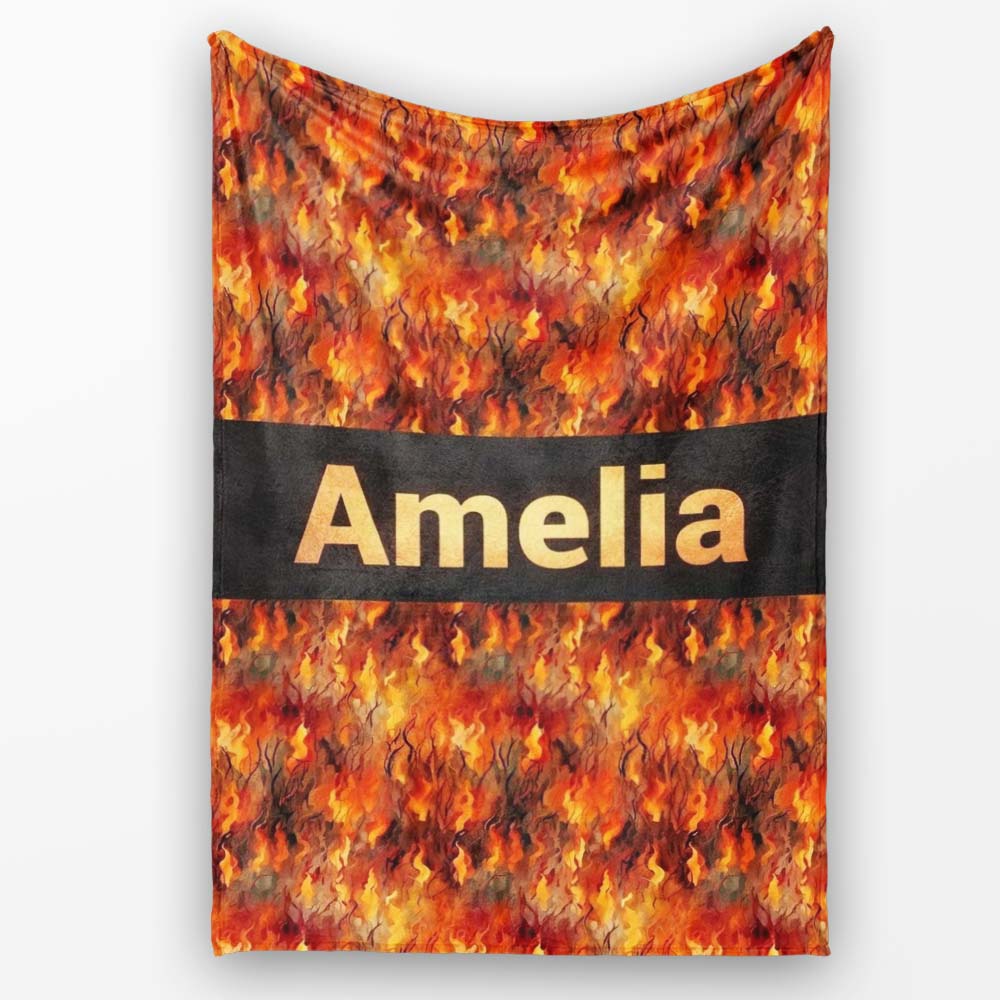 Intense Flame Texture with Abstract Fire Elements Seamless Pattern  Personalised Custom Name Super Soft Fleece Blanket Bed Sofa Throw