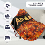 Intense Flame Texture with Abstract Fire Elements Seamless Pattern  Personalised Custom Name Super Soft Fleece Blanket Bed Sofa Throw