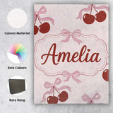 Personalised Name Cherry Bow Ribbon Cute Minimal Beige Background Custom  Bespoke Canvas Wall Art Print Decor Picture Ready to Hang