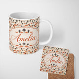 Personalized Custom Name Minimal Burnt Landscape with Sparse Trees and Fire Accents Seamless 11oz Ceramic Coffee Tea Mug White Large Handle