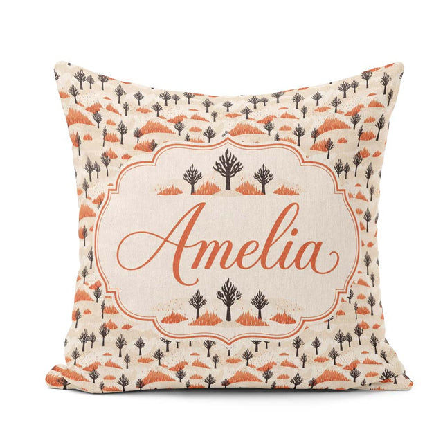 Custom Name Minimal Burnt Landscape with Sparse and Fire Accents Square Filled Cushion Throw Pillow Sofa Bed Home Decor Zip Washable UK Made