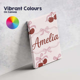 Personalised Name Cherry Bow Ribbon Cute Minimal Beige Background Custom  Bespoke Canvas Wall Art Print Decor Picture Ready to Hang