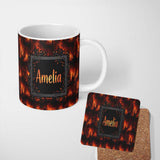 Personalized Custom Name Dark Wildfire Forest Scene with Glowing Flames Seamless Pattern 11oz Ceramic Coffee Tea Mug White Large Handle