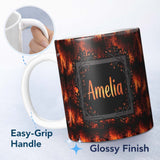 Personalized Custom Name Dark Wildfire Forest Scene with Glowing Flames Seamless Pattern 11oz Ceramic Coffee Tea Mug White Large Handle