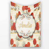 Autumn Woodland Scene with Red Trees and Neutral Hills Seamless  Personalised Custom Name Super Soft Fleece Blanket Bed Sofa Throw