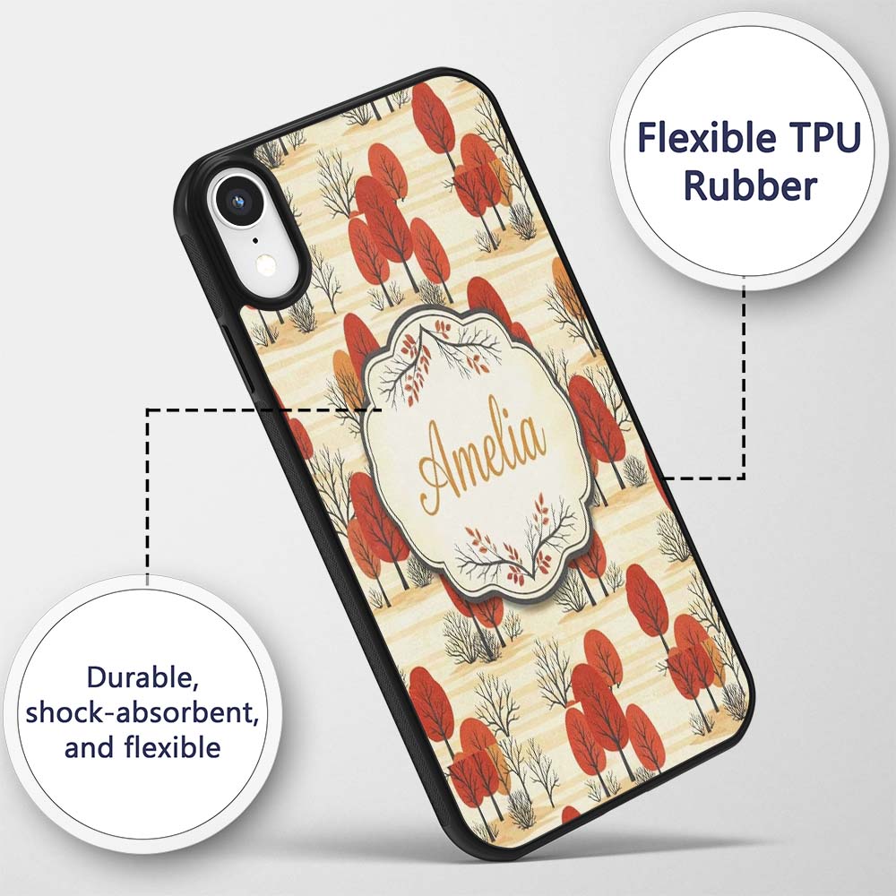 Autumn Woodland Scene with Red Trees and Neutral Custom Name Protective Phone Case Mobile Cover Durable Everyday Smartphone Shock Resistant