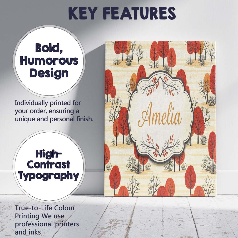 Personalised Name Autumn Woodland Scene Custom  Modern Room Accent Elegant Feature Canvas Wall Art Print Decor Picture Ready to Hang