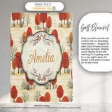 Autumn Woodland Scene with Red Trees and Neutral Hills Seamless  Personalised Custom Name Super Soft Fleece Blanket Bed Sofa Throw