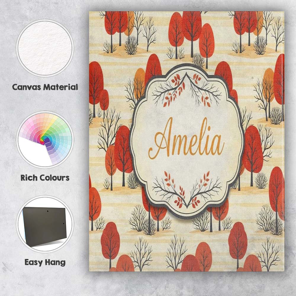 Personalised Name Autumn Woodland Scene Custom  Modern Room Accent Elegant Feature Canvas Wall Art Print Decor Picture Ready to Hang