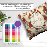 Custom Name Autumn Woodland Scene Red Trees and Neutral Seamless Square Filled Cushion Throw Pillow Sofa Bed Home Decor Zip Washable UK Made