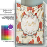 Autumn Woodland Scene with Red Trees and Neutral Hills Seamless  Personalised Custom Name Super Soft Fleece Blanket Bed Sofa Throw