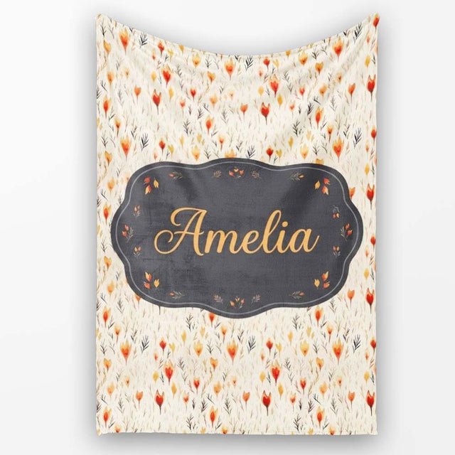 Delicate Small Floral Pattern in Warm Autumn Shades Seamless Name  Personalised Custom Name Super Soft Fleece Blanket Bed Sofa Throw