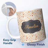 Personalized Custom Name Delicate Small Floral Pattern in Warm Autumn Shades Seamless Name 11oz Ceramic Coffee Tea Mug White Large Handle