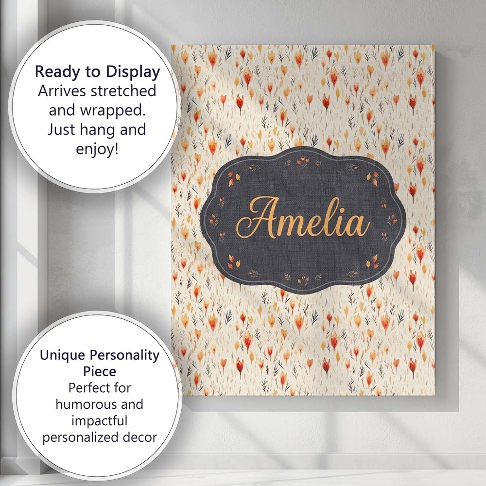 Personalised Name Delicate Small Floral Custom  Modern Room Accent Elegant Feature Canvas Wall Art Print Decor Picture Ready to Hang