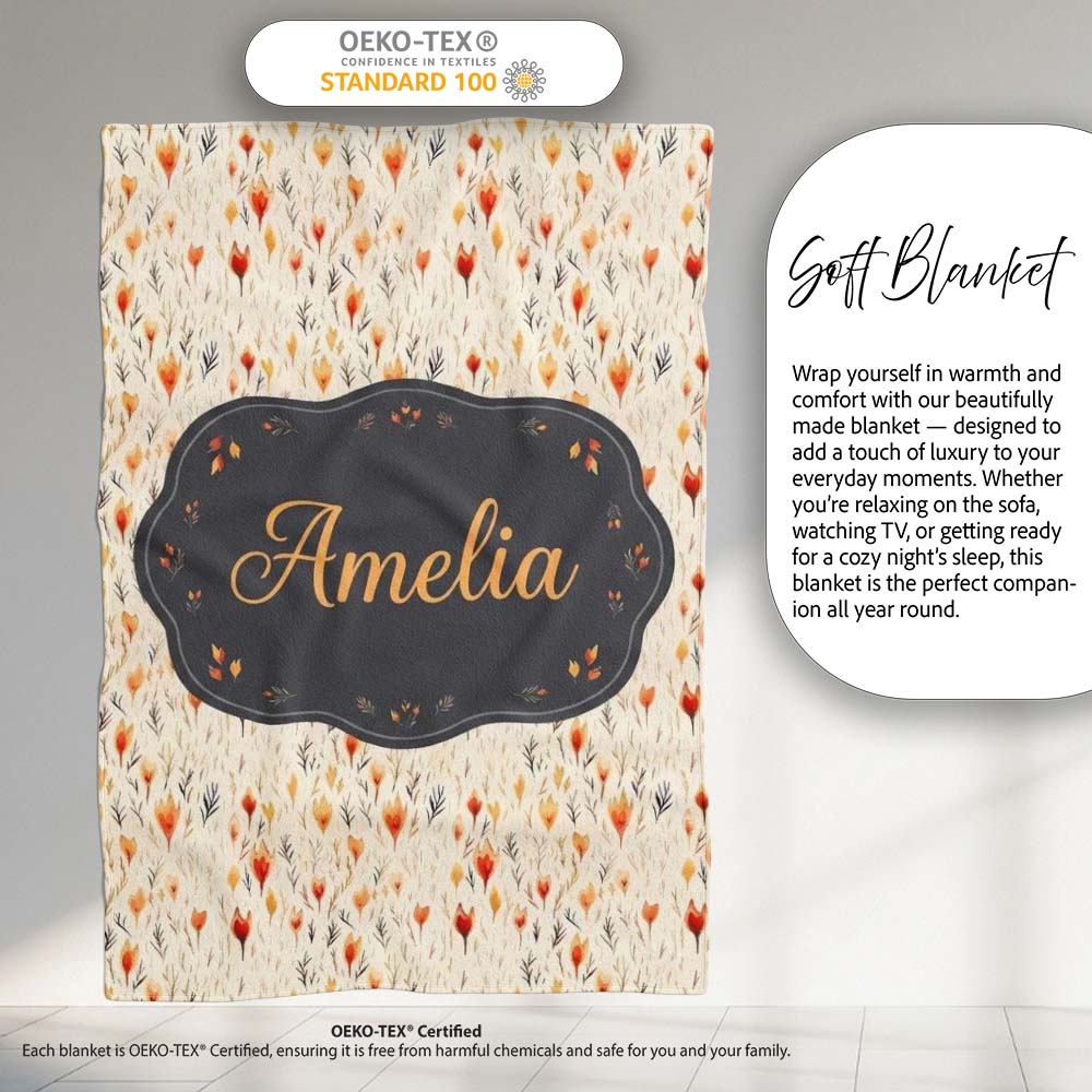 Delicate Small Floral Pattern in Warm Autumn Shades Seamless Name  Personalised Custom Name Super Soft Fleece Blanket Bed Sofa Throw
