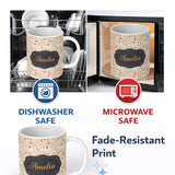 Personalized Custom Name Delicate Small Floral Pattern in Warm Autumn Shades Seamless Name 11oz Ceramic Coffee Tea Mug White Large Handle