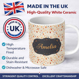 Personalized Custom Name Delicate Small Floral Pattern in Warm Autumn Shades Seamless Name 11oz Ceramic Coffee Tea Mug White Large Handle