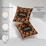 Custom Name Abstract Flowing Flames in Orange and Tones Seamless Square Filled Cushion Throw Pillow Sofa Bed Home Decor Zip Washable UK Made
