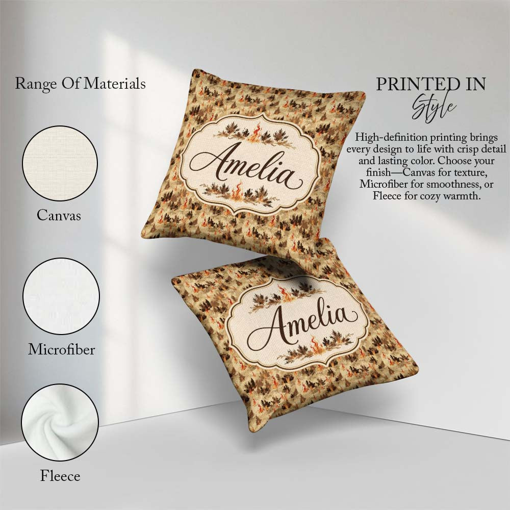 Custom Name Burnt Earth with Scattered Flames and Ashes Seamless Square Filled Cushion Throw Pillow Sofa Bed Home Decor Zip Washable UK Made