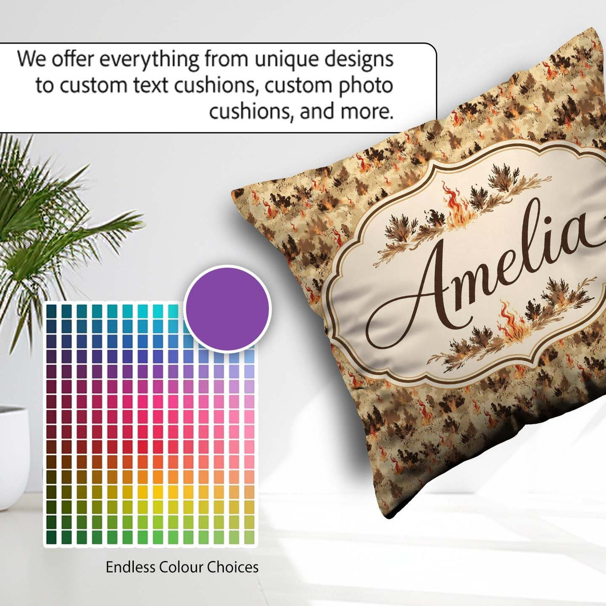 Custom Name Burnt Earth with Scattered Flames and Ashes Seamless Square Filled Cushion Throw Pillow Sofa Bed Home Decor Zip Washable UK Made