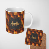Personalized Custom Name Wildfire Forest Landscape with Intense Burning Trees Seamless 11oz Ceramic Coffee Tea Mug White Large Handle