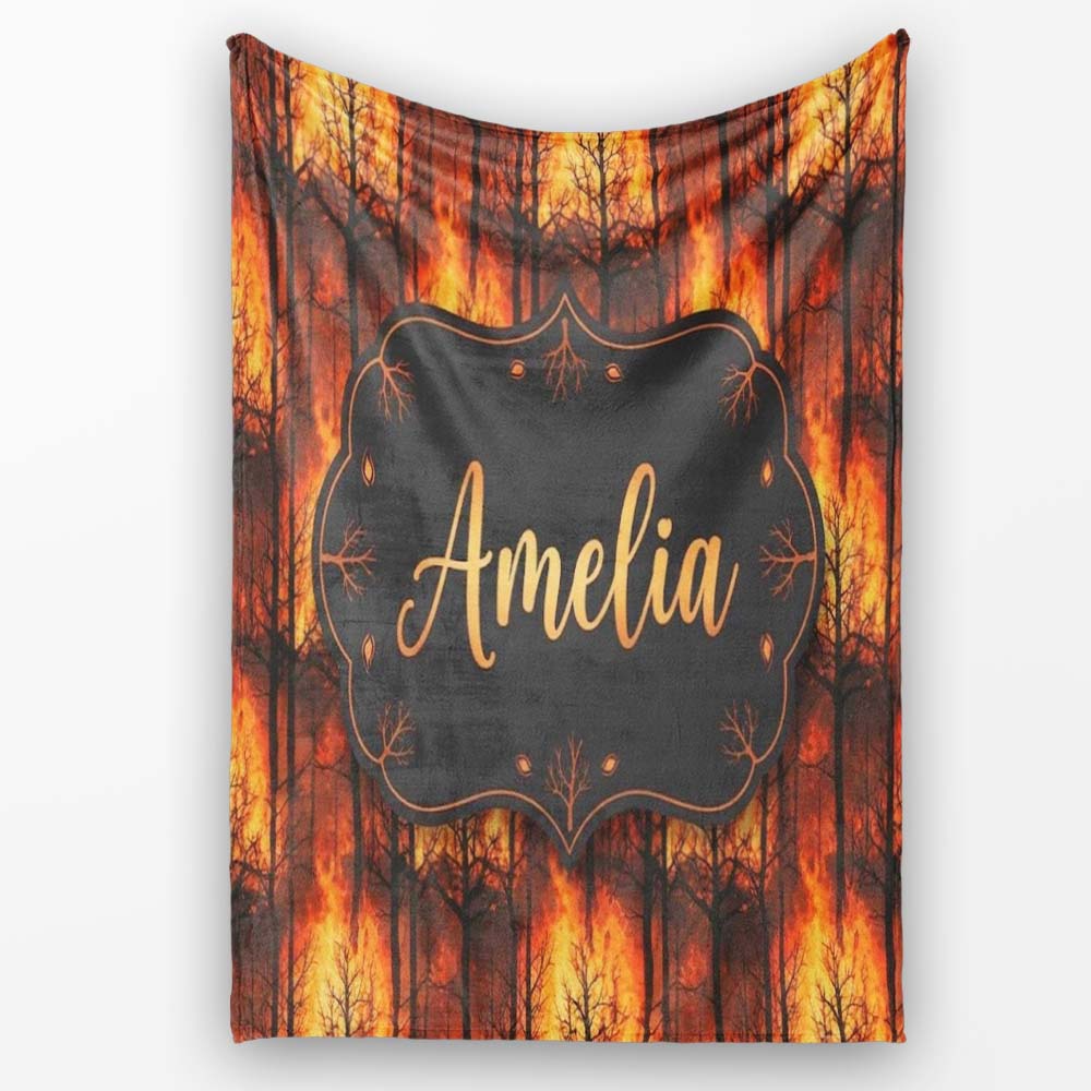 Wildfire Forest Landscape with Intense Burning Trees Seamless  Personalised Custom Name Super Soft Fleece Blanket Bed Sofa Throw