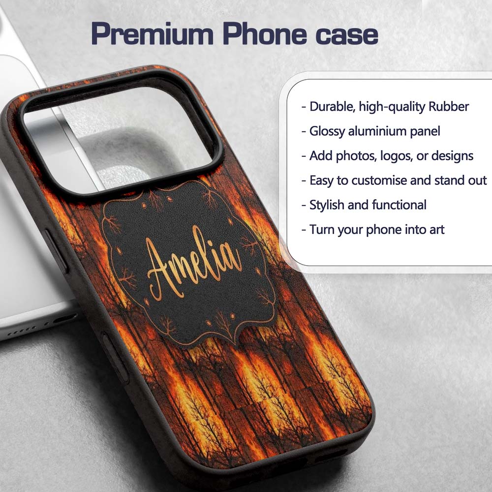 Wildfire Forest Landscape with Intense Burning Custom Name Protective Phone Case Mobile Cover Durable Everyday Smartphone Shock Resistant