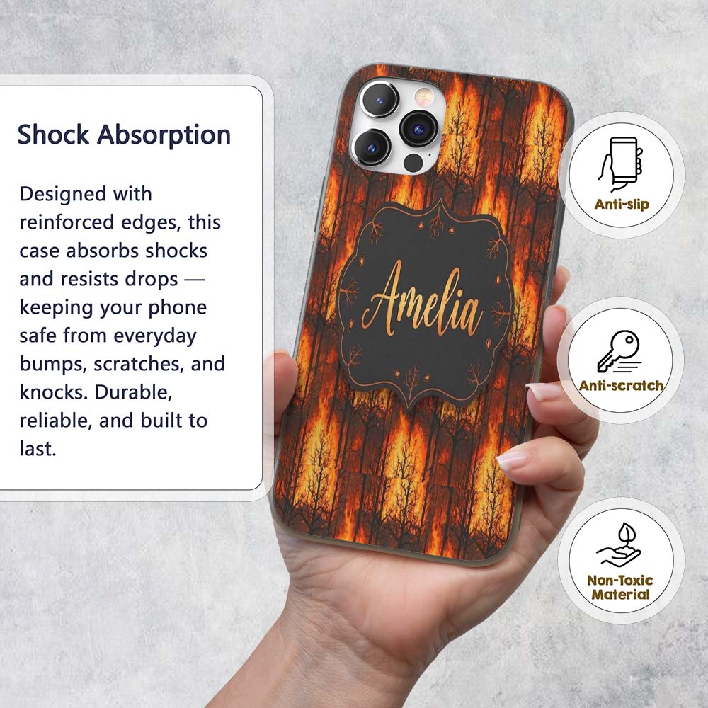 Wildfire Forest Landscape with Intense Burning Custom Name Protective Phone Case Mobile Cover Durable Everyday Smartphone Shock Resistant