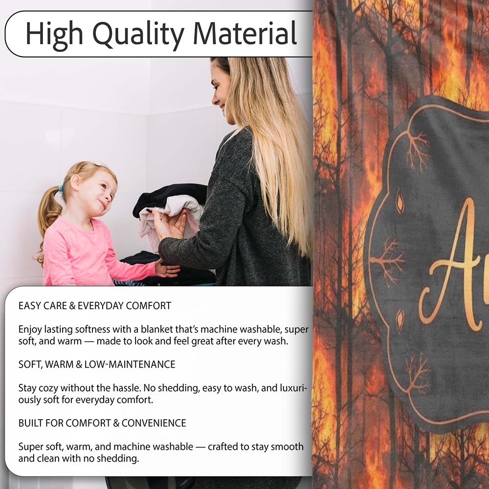 Wildfire Forest Landscape with Intense Burning Trees Seamless  Personalised Custom Name Super Soft Fleece Blanket Bed Sofa Throw