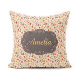 Custom Name Small Autumn Floral Pattern in Warm Red Orange Tones Square Filled Cushion Throw Pillow Sofa Bed Home Decor Zip Washable UK Made