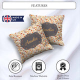 Custom Name Small Autumn Floral Pattern in Warm Red Orange Tones Square Filled Cushion Throw Pillow Sofa Bed Home Decor Zip Washable UK Made