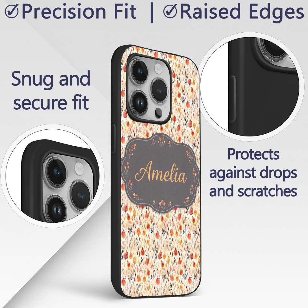 Small Autumn Floral Pattern in Printed Design Custom Name Protective Phone Case Mobile Cover Durable Everyday Smartphone Shock Resistant