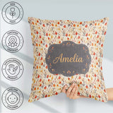 Custom Name Small Autumn Floral Pattern in Warm Red Orange Tones Square Filled Cushion Throw Pillow Sofa Bed Home Decor Zip Washable UK Made