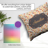 Custom Name Small Autumn Floral Pattern in Warm Red Orange Tones Square Filled Cushion Throw Pillow Sofa Bed Home Decor Zip Washable UK Made