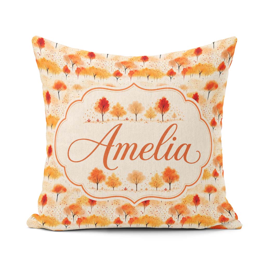 Custom Name Soft Autumn Trees in Landscape Seamless Pattern Name Square Filled Cushion Throw Pillow Sofa Bed Home Decor Zip Washable UK Made