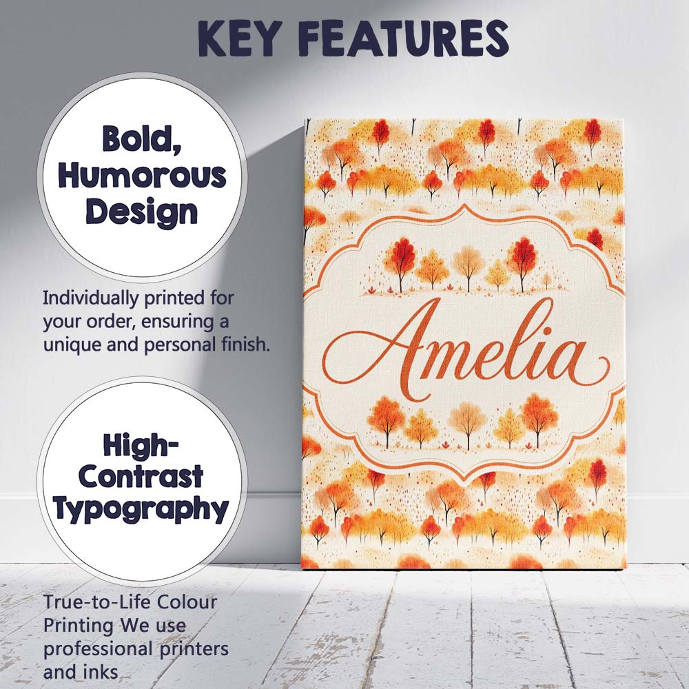 Personalised Name Soft Autumn Trees in Custom  Modern Room Accent Elegant Feature Canvas Wall Art Print Decor Picture Ready to Hang
